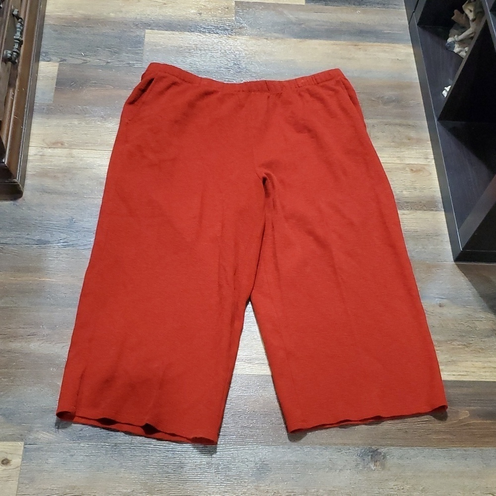 Eileen fisher organic cotton knit rust red orange pocket crop wide leg pants